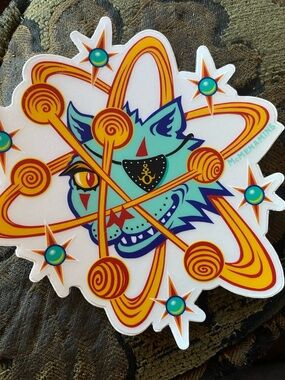 Teal Cat Atom Sticker - Vibrant Home Art Decal